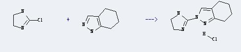 1H-Indazole,4,5,6,7-tetrahydro- can react with 2-chloro-4,5-dihydro-1H-imidazole to produce 2-(4,5-dihydro-1H-imidazol-2-yl)-4,5,6,7-tetrahydro-2H-indazole; hydrochloride
